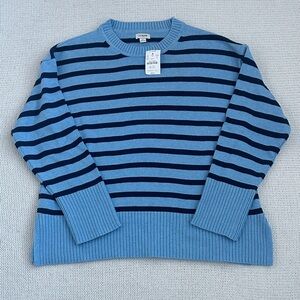 NWT! J Crew 100% Cotton Striped Crew Neck Sweater Blue/Navy Size Small